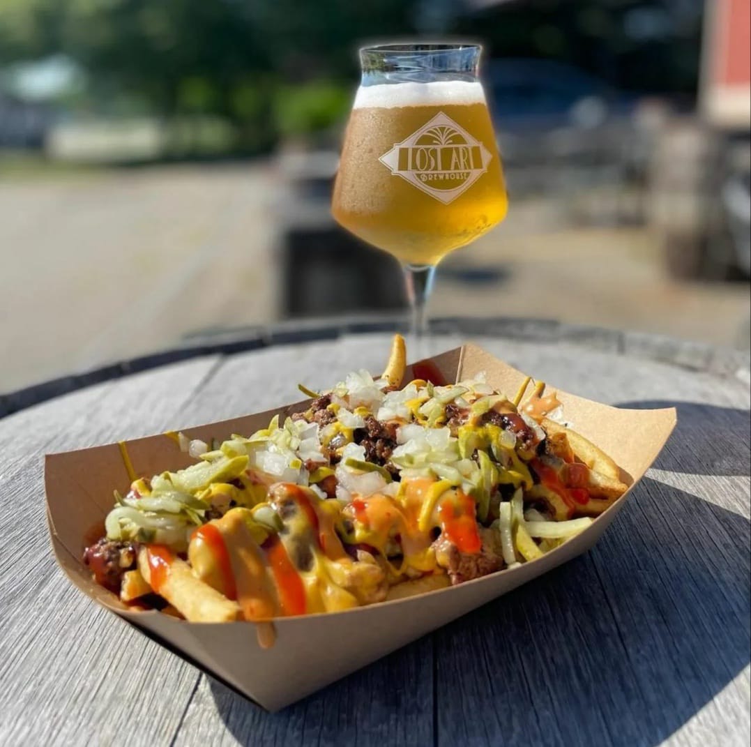 Food and a drink from Lost Art Brewhouse